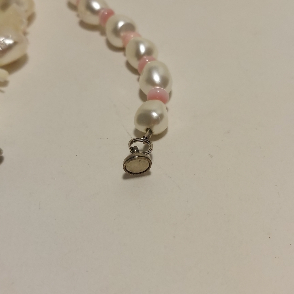 Freshwater Pearls & Pink Beads Shell Pendant Necklace Double Strand Magnetic - Picture 9 of 13